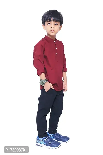 Made In The Shade Boys' 100% Cotton Pure Cotton Casual Short Kurta and Plain Black Pant Set, 14-15 Years-thumb3