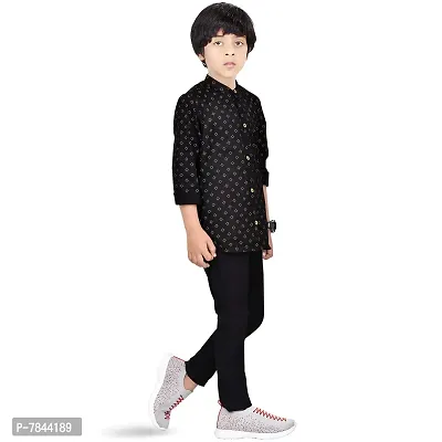 Made In The Shade Boy's Cotton Short Printed Kurta and Solid Trouser Set, 100% Cotton,-thumb3