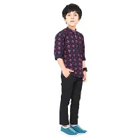Made In The Shade Boy's Cotton Short Printed Purple Blocks Kurta and Solid Black Trouser Set, 100% Cotton-thumb2
