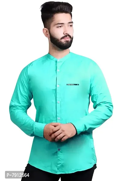 Made In The Shade Men's Pure Cotton Full Sleeve Shirt with Printed Pocket, Green