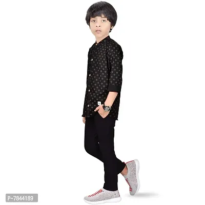 Made In The Shade Boy's Cotton Short Printed Kurta and Solid Trouser Set, 100% Cotton,-thumb4