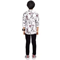 Made In The Shade Boy's Cotton Short Graphic Print Maroon White Kurta and Solid Black Trouser Set, 100% Cotton, 12-13 Years-thumb1