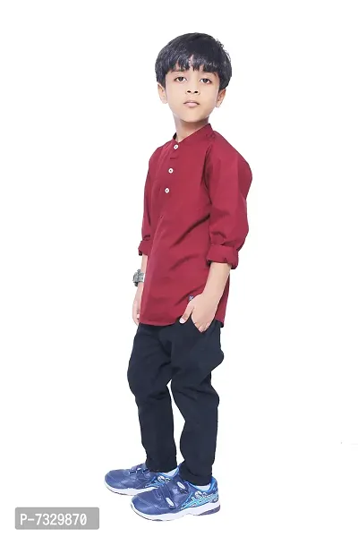 Made In The Shade Boys' 100% Cotton Pure Cotton Casual Short Kurta and Plain Black Pant Set, 14-15 Years-thumb4