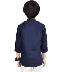 Made In The Shade 100% Cotton Full Sleeve Mandarin Collar Boy's Kurta with Printed Pocket Navy-thumb1