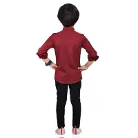 Made In The Shade Boy's 100% Cotton Full Sleeve Button Down Collar Shirt With Printed Pocket And Cotton Trouser Set, Maroon-thumb1