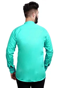 Made In The Shade Men's 100% Cotton Full Sleeve Mandarin Collar Shirt with Printed Pocket, Casual Green-thumb1