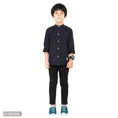Made In The Shade Boy's Cotton Short Printed Kurta and Solid Trouser Set, 100% Cotton,