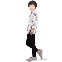 Made In The Shade Boy's Cotton Short Graphic Print Maroon White Kurta and Solid Black Trouser Set, 100% Cotton, 12-13 Years-thumb3