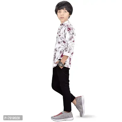 Made In The Shade Boy's Cotton Short Graphic Print Maroon White Kurta and Solid Black Trouser Set, 100% Cotton, 12-13 Years-thumb4