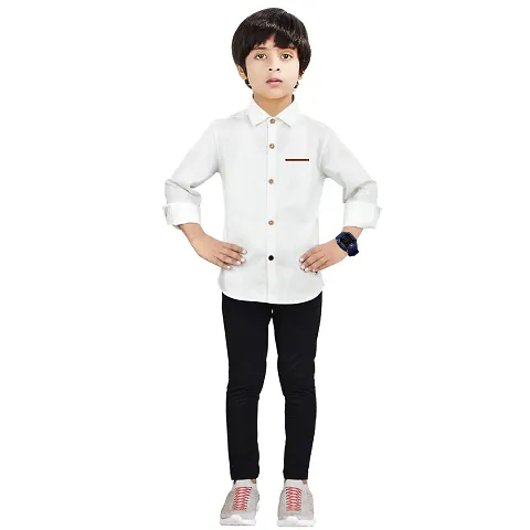 Pure Cotton Boys Full Sleeve Shirt With Printed Pocket And Trouser Set