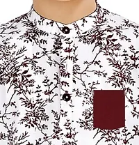 Made In The Shade 100% Cotton Full Sleeve Mandarian Collar Kurta for Boys, Maroon Printed-thumb2