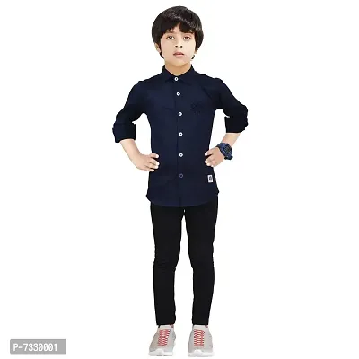Made In The Shade 100% Cotton Boys Shirt With Printed Pocket And Trouser Set, Navy