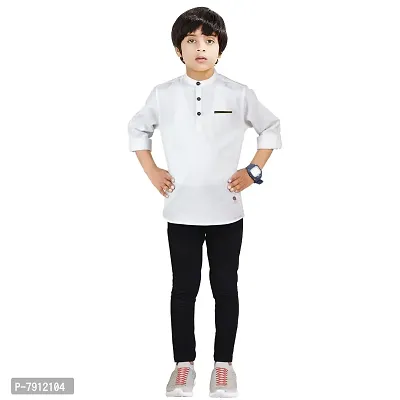 Made In The Shade Boys 100% Cotton Full Sleeve Casual Kurta With Printed Pocket And Trouser Set, Mandarin Collar