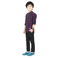 Made In The Shade Boy's Cotton Short Printed Purple Blocks Kurta and Solid Black Trouser Set, 100% Cotton-thumb3