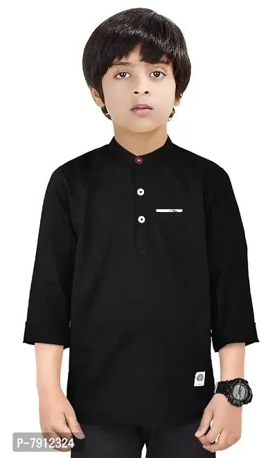 Made In The Shade Boy's 100% Cotton Mandarin Collar Kurta with Printed Pocket Purple