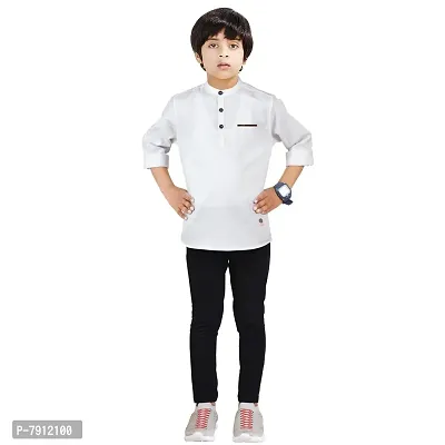 Made In The Shade 100% Cotton Boys Casual Kurta With Printed Pocket And Trouser Set