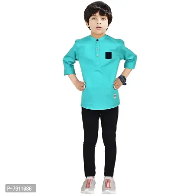 Made In The Shade Pure Cotton Boy's Casual Kurta With Printed Pocket And Trouser Set