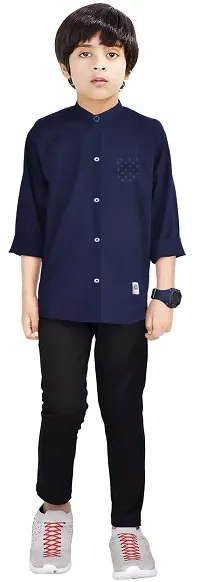 100% Cotton Boys Shirt With Printed Pocket And Trouser Set