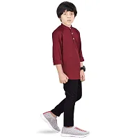 Made In The Shade Boy's Cotton Short Plain Maroon Kurta and Solid Black Trouser Set, 100% Cotton-thumb2