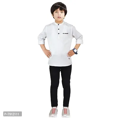 Made In The Shade Boys Pure Cotton Full Sleeve Kurta With Printed Pocket And Trouser Set, Casual