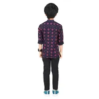Made In The Shade Boy's Cotton Short Printed Purple Blocks Kurta and Solid Black Trouser Set, 100% Cotton-thumb1
