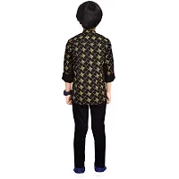 Made In The Shade Boy's Cotton Short Printed Black-Golden Kurta and Solid Black-Golden Trouser Set, 100% Cotton-thumb1