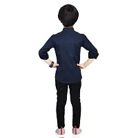 Made In The Shade Pure Cotton Boys Button Down Collar Shirt With Printed Pocket And Trouser Set, Navy-thumb1