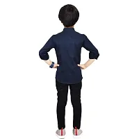 Made In The Shade Pure Cotton Boys Button Down Collar Casual Shirt With Printed Pocket And Trouser Set, Navy-thumb1