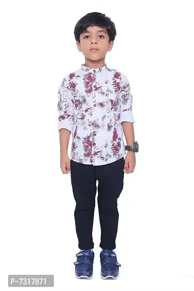 Made In The Shade Boys' 100% Cotton Casual Chinses Collar Shirt and Plain Black Pant Set
