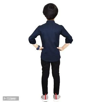 Made In The Shade 100% Cotton Boys Shirt With Printed Pocket And Trouser Set, Navy-thumb2