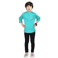 Made In The Shade 100% Cotton Mandarin Collar Boys Shirt With Printed Pocket And Trouser Set-thumb1
