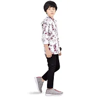 Made In The Shade Boy's Cotton Short Graphic Print Maroon White Kurta and Solid Black Trouser Set, 100% Cotton, 12-13 Years-thumb2