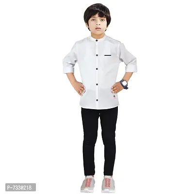 Made In The Shade Boy's 100% Cotton Shirt With Printed Pocket And Trouser Set-thumb0