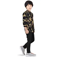 Made In The Shade Boy's Cotton Short Printed Black Kurta and Solid Black Trouser Set, 100% Cotton-thumb2