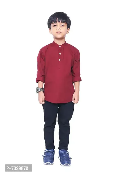 Made In The Shade Boys' 100% Cotton Pure Cotton Casual Short Kurta and Plain Black Pant Set, 14-15 Years-thumb0