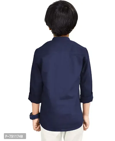 Made In The Shade 100% Cotton Full Sleeve Mandarin Collar Boy's Kurta with Printed Pocket Navy-thumb3