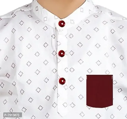 Made In The Shade 100% Cotton Full Sleeve Mandarian Collar Kurta for Boys, Maroon-thumb3