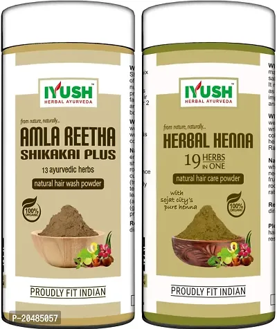 IYUSH Herbal Ayurveda Amla Shikakai Reetha Powder for Hair and Herbal Henna Powder for Hair Colour with 19 Natural Herbs ? 500gm | Hair Volume Powder | Herbal Hair Wash Powder | 250gm each