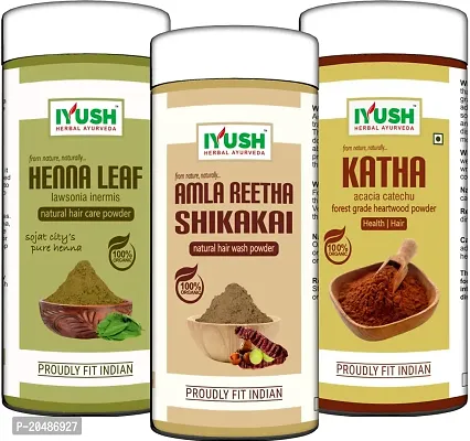 IYUSH Herbal Ayurveda Amla Shikakai Reetha Powder for Hair with Katha Powder and Henna Powder for Hair Colour ? 300gm | Herbal Hair Wash Powder | Hair Volume Powder | Natural Hair Colour | 100gm each-thumb0