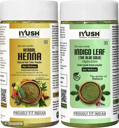 IYUSH Herbal Ayurveda Herbal Henna and Indigo Powder ? 200gm | Indigo Powder Organic for Hair and Herbal Mehndi for Hair Color | Natural Hair Colour without Chemical | Herbal Hair Colour | 100gm each