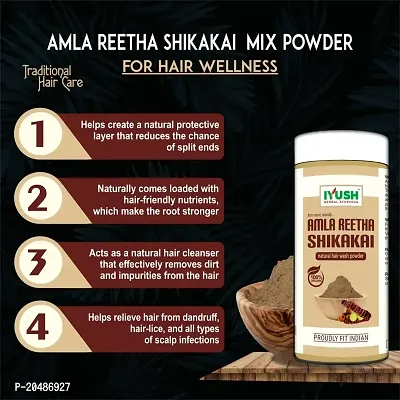 IYUSH Herbal Ayurveda Amla Shikakai Reetha Powder for Hair with Katha Powder and Henna Powder for Hair Colour ? 300gm | Herbal Hair Wash Powder | Hair Volume Powder | Natural Hair Colour | 100gm each-thumb3