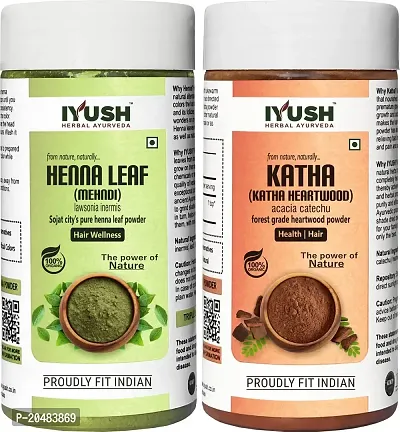 IYUSH Herbal Ayurveda Henna Powder for Hair Colour and Katha ? without Chemical | Volume each