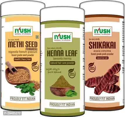 IYUSH Herbal Ayurveda Methi Powder with Shikakai Powder for Hair Growth and Henna Powder for Hair Colour ? 750gm | Natural Hair Colour | Hair Volume Powder | Hair Mask for Hair Growth |250gm each