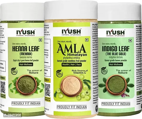 IYUSH Herbal Ayurveda Amla Powder with Indigo for Hair and Henna Colour ? | Natural Mask Dry Frizzy Volume each