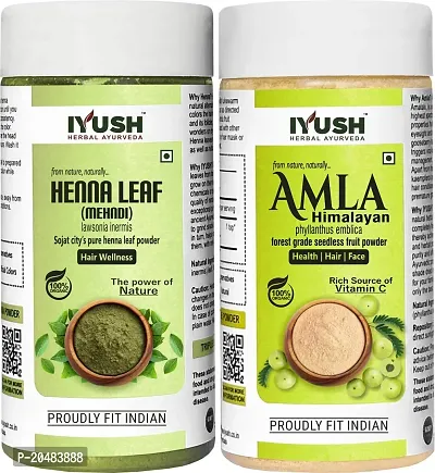 IYUSH Herbal Ayurveda Amla Powder and Henna for Hair Colour ? without Chemical | Volume Pack each