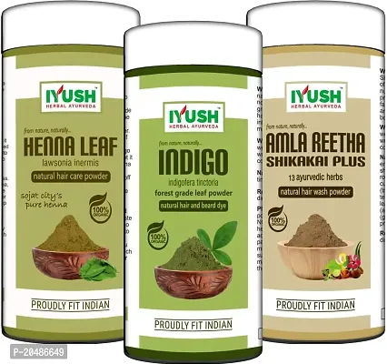 IYUSH Herbal Ayurveda Amla Shikakai Reetha Powder for Hair with 13 Herbs plus Indigo Powder and Henna Powder for Hair Colour ? 750gm | Herbal Hair Wash Powder | Hair Volume Powder | 250gm each-thumb0