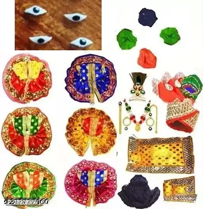 Laddu Gopal (Package of 20),6-Laddu Gopal Dress With 2 Pairs of Eyes, 4-Napy, 1-MukutSet, 1Cushion Dress (Size-0 no. only)(Silk)