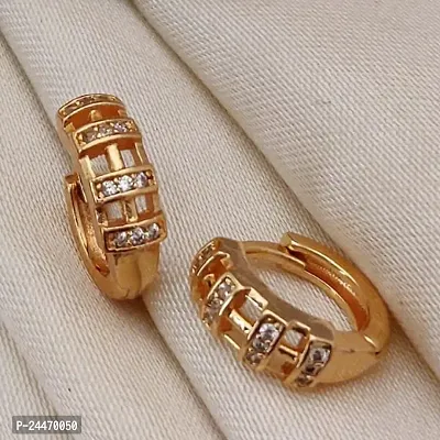 Fashionable and Affordable Earrings for Women and Girls: Latest Stylish Copper Zircon Bali Earrings in 18k Gold Plating