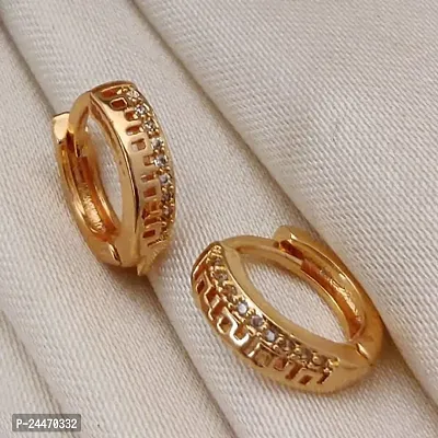 Fashionable and Affordable Earrings for Women and Girls: Latest Stylish Copper Zircon Bali Earrings in 18k Gold Plating-thumb0