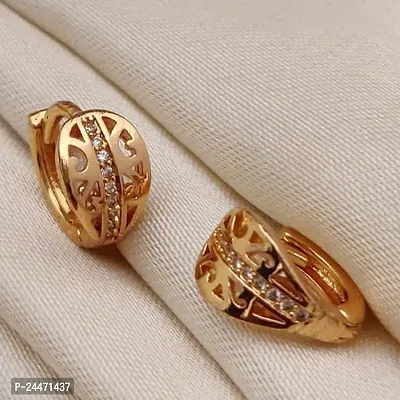 Fashionable and Affordable Earrings for Women and Girls: Latest Stylish Copper Zircon Bali Earrings in 18k Gold Plating